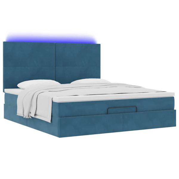 Ottoman-Bett mit Matratzen & LEDs Dunkelblau 160x200 cm Samt