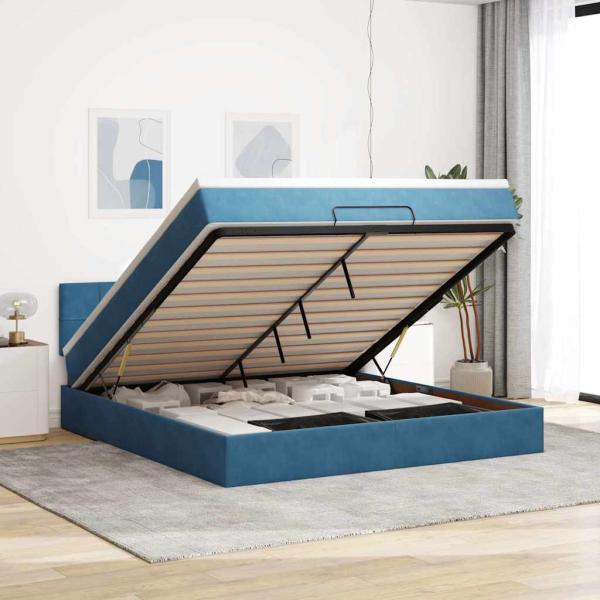 ARDEBO.de - Ottoman-Bett mit Matratze & LEDs Dunkelblau 160x200 cm Samt