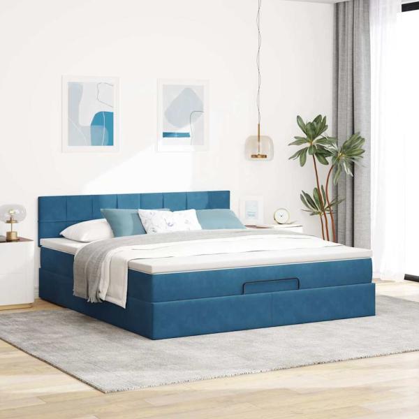 Ottoman-Bett mit Matratze Dunkelblau 160x200 cm Samt
