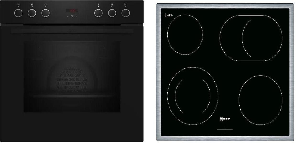 ARDEBO.de Neff EDX4B0 N30/N50 A+ Einbauherdset mit Elektrokochfeld (E1CCD2AK3 + M13R42N2), 60 cm breit, 71 L, 7 Heizarten, schwarz