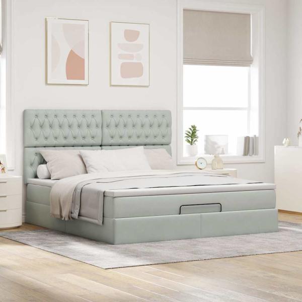 Ottoman-Bett mit Matratzen Hellgrau 160x200 cm Samt