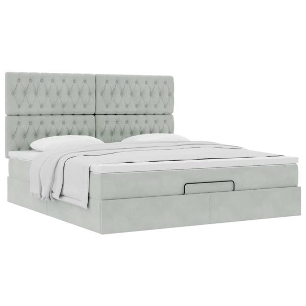 Ottoman-Bett mit Matratzen Hellgrau 160x200 cm Samt