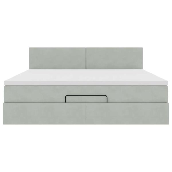 Ottoman-Bett mit Matratze & LEDs Hellgrau 160x200 cm Samt