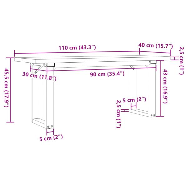 Couchtisch O-Gestell 110x40x45,5 cm Massivholz Kiefer Gusseisen