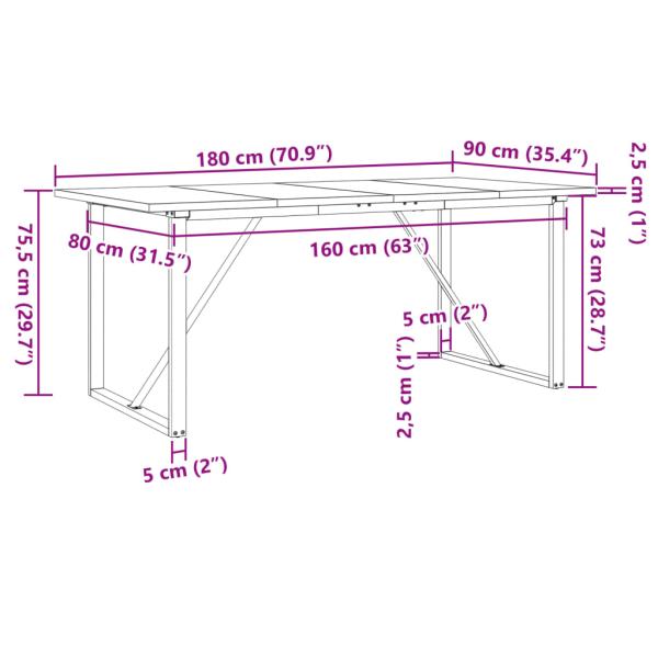 Esstisch O-Gestell 180x90x75,5 cm Massivholz Kiefer & Gusseisen