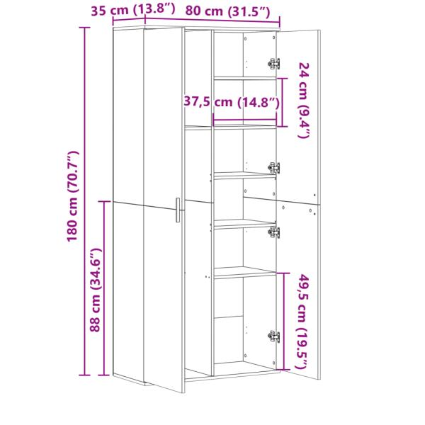 Highboard Grau Sonoma 80x35x180 cm Holzwerkstoff