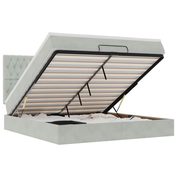 Ottoman-Bett mit Matratzen & LEDs Hellgrau 160x200 cm Samt