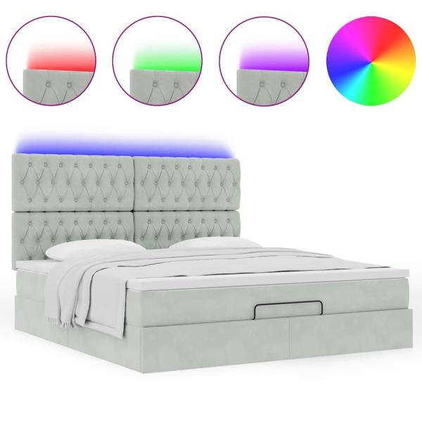 Ottoman-Bett mit Matratzen & LEDs Hellgrau 160x200 cm Samt