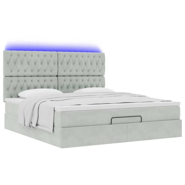 Ottoman-Bett mit Matratzen & LEDs Hellgrau 160x200 cm Samt
