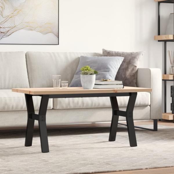 ARDEBO.de - Couchtisch Y-Gestell 100x50x45,5 cm Massivholz Kiefer Gusseisen