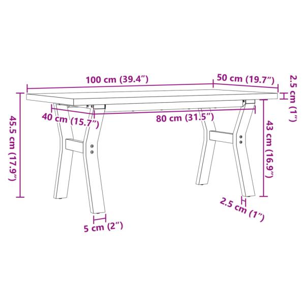 Couchtisch Y-Gestell 100x50x45,5 cm Massivholz Kiefer Gusseisen