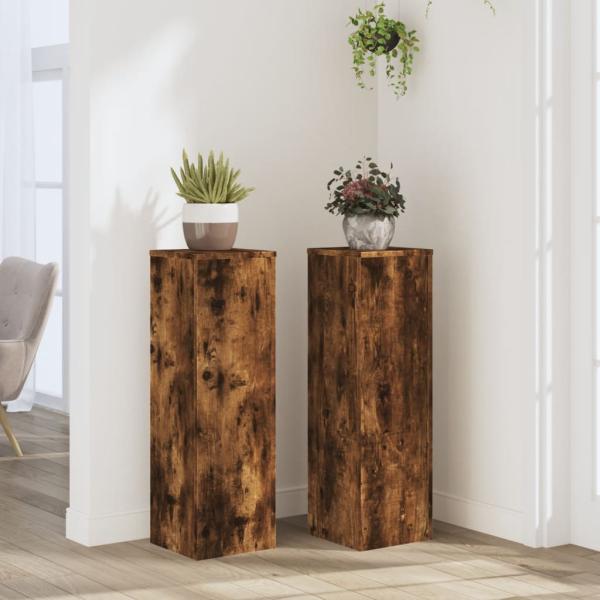 ARDEBO.de - Pflanzenständer 2 Stk. Räuchereiche 25x25x80 cm Holzwerkstoff