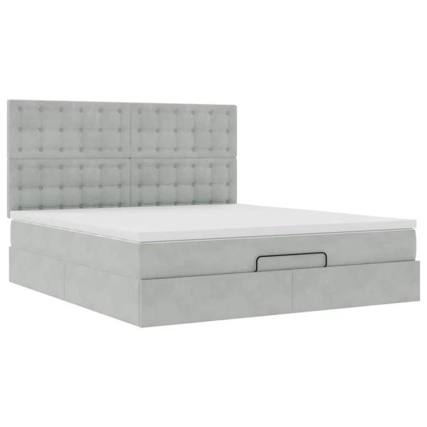 Ottoman-Bett mit Matratzen Hellgrau 160x200 cm Samt