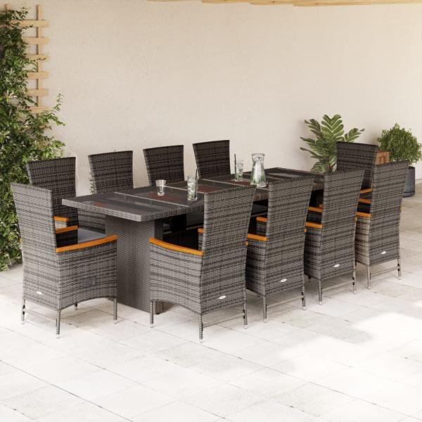 ARDEBO.de - 11-tlg. Garten-Essgruppe mit Kissen Grau Poly Rattan