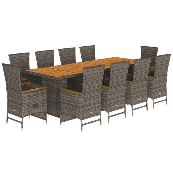 ARDEBO.de - 11-tlg. Garten-Essgruppe mit Kissen Grau Poly Rattan