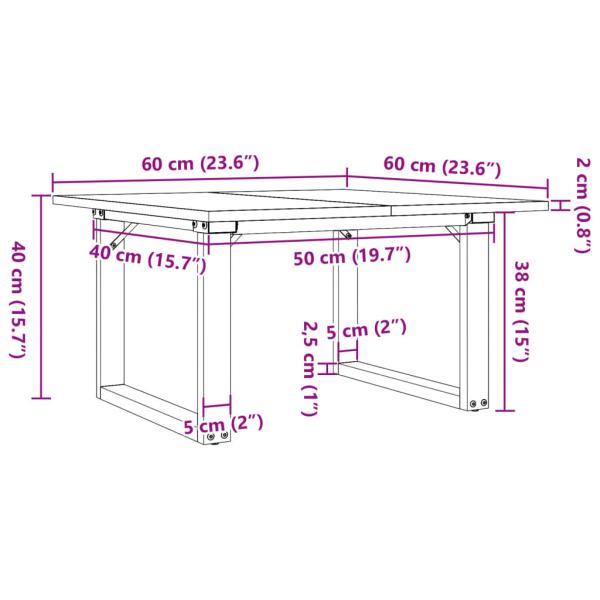 Couchtisch O-Gestell 60x60x40cm Massivholz Kiefer und Gusseisen
