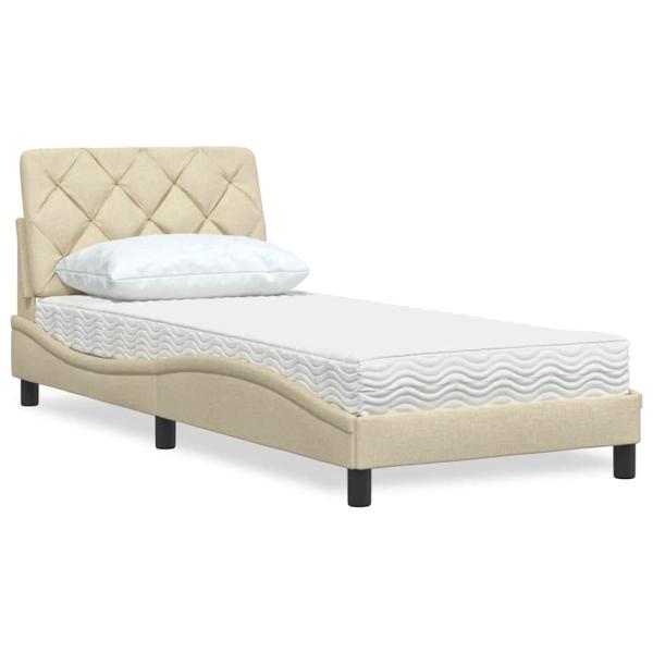 ARDEBO.de - Bett mit Matratze Creme 90x190 cm Stoff