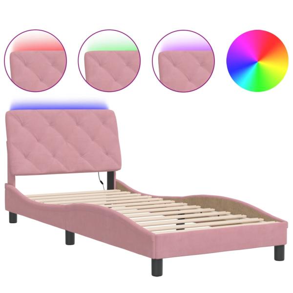 Bettgestell mit LED-Leuchten Rosa 80x200 cm Samt