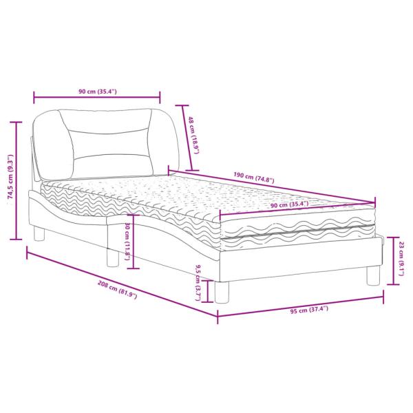 Bett mit Matratze Creme 90x190 cm Stoff
