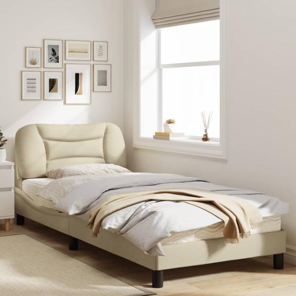 Bettgestell ohne Matratze Creme 90x190 cm Stoff