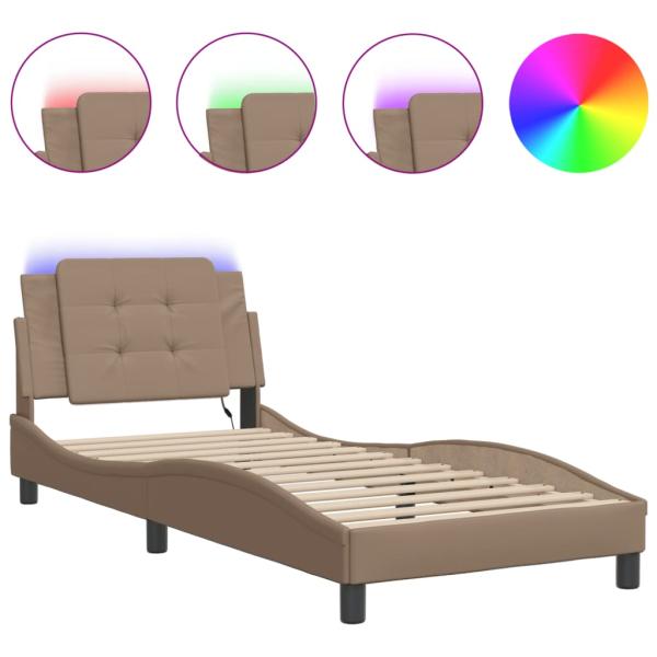 Bettgestell mit LED Cappuccino-Braun 90x190 cm Kunstleder
