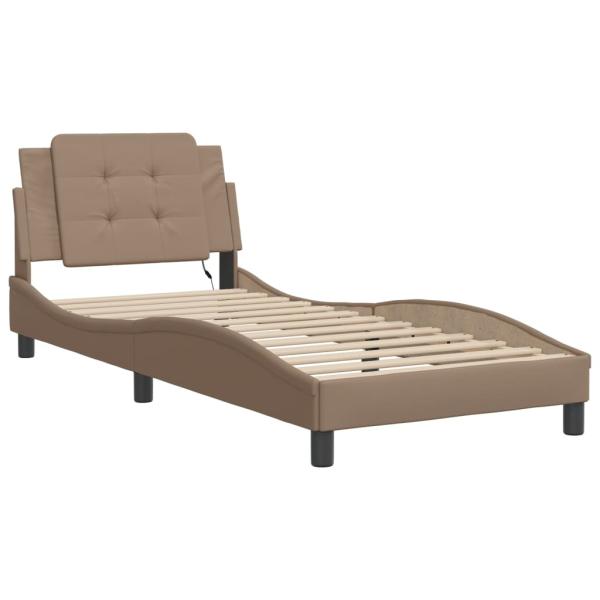 Bettgestell mit LED Cappuccino-Braun 90x190 cm Kunstleder