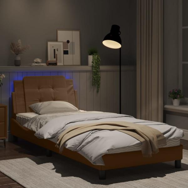 Bettgestell mit LED Cappuccino-Braun 90x190 cm Kunstleder