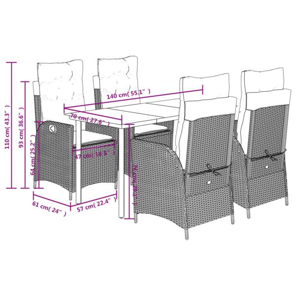 5-tlg. Garten-Essgruppe mit Kissen Grau Poly Rattan