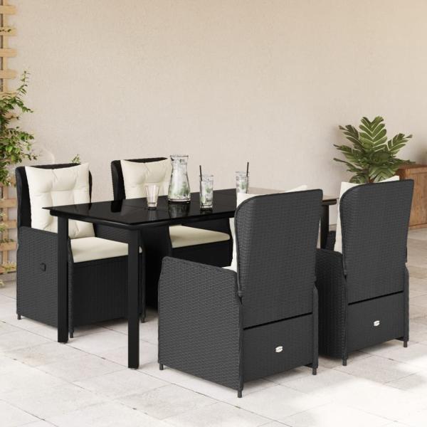 ARDEBO.de - 5-tlg. Garten-Essgruppe mit Kissen Schwarz Poly Rattan