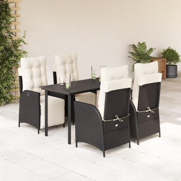 ARDEBO.de - 5-tlg. Garten-Essgruppe mit Kissen Schwarz Poly Rattan