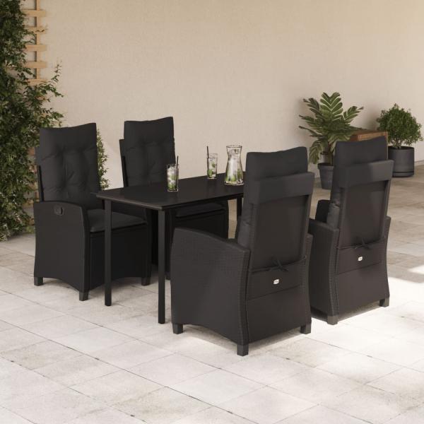 ARDEBO.de - 5-tlg. Garten-Essgruppe mit Kissen Schwarz Poly Rattan