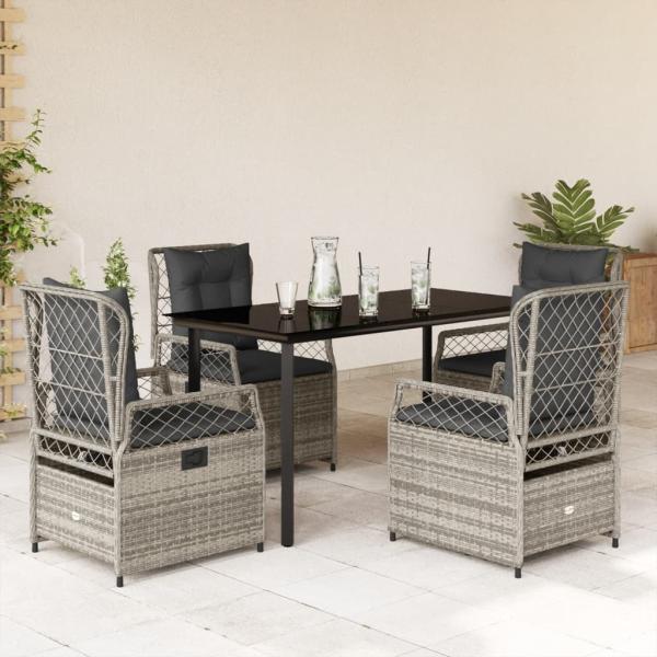ARDEBO.de - 5-tlg. Garten-Essgruppe mit Kissen Grau Poly Rattan