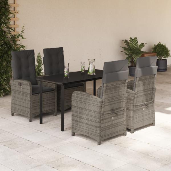 ARDEBO.de - 5-tlg. Garten-Essgruppe mit Kissen Grau Poly Rattan