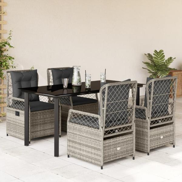 ARDEBO.de - 5-tlg. Garten-Essgruppe mit Kissen Grau Poly Rattan