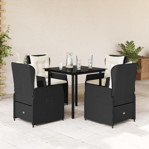 ARDEBO.de - 5-tlg. Garten-Essgruppe mit Kissen Schwarz Poly Rattan
