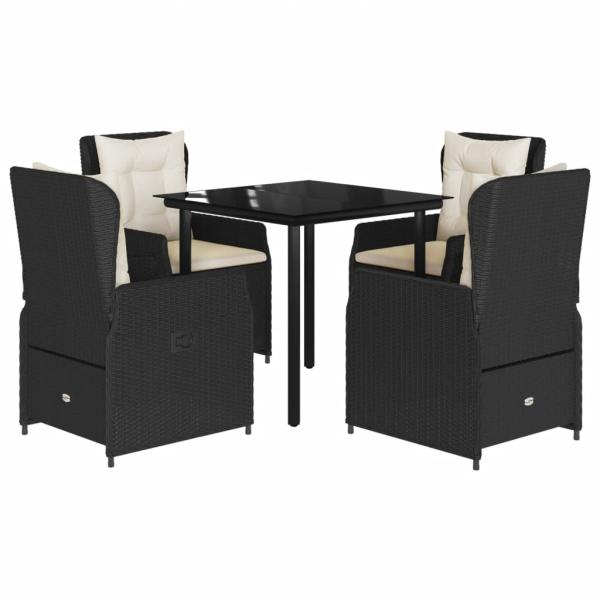 5-tlg. Garten-Essgruppe mit Kissen Schwarz Poly Rattan