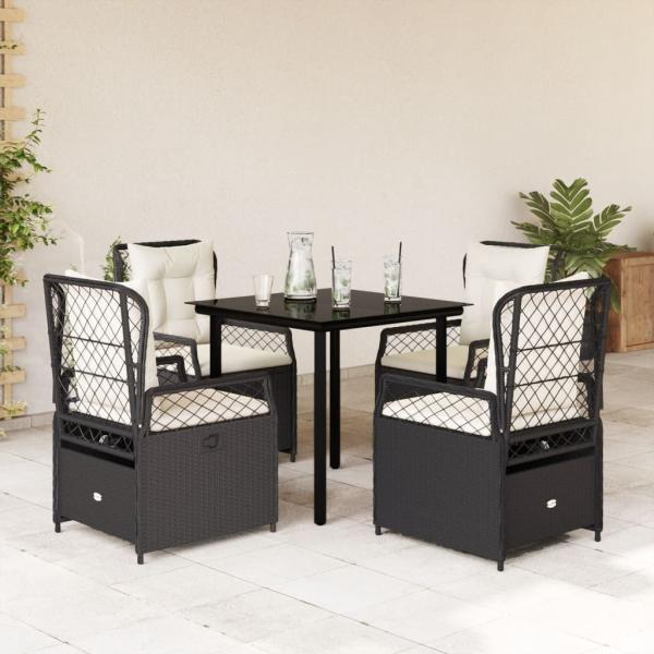 ARDEBO.de - 5-tlg. Garten-Essgruppe mit Kissen Schwarz Poly Rattan