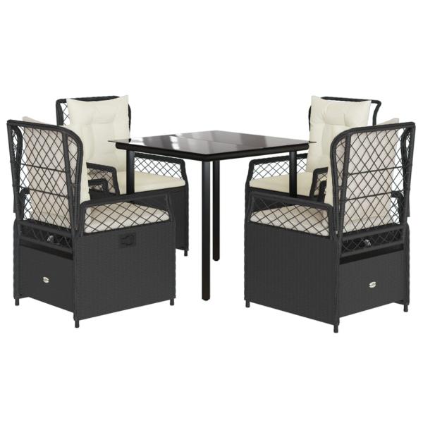 5-tlg. Garten-Essgruppe mit Kissen Schwarz Poly Rattan
