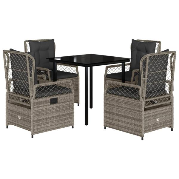 5-tlg. Garten-Essgruppe mit Kissen Grau Poly Rattan