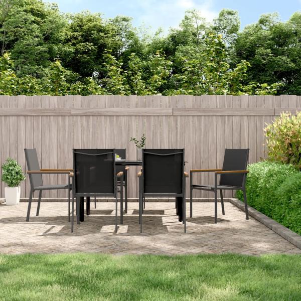 ARDEBO.de - 7-tlg. Garten-Essgruppe Schwarz Textilene und Stahl