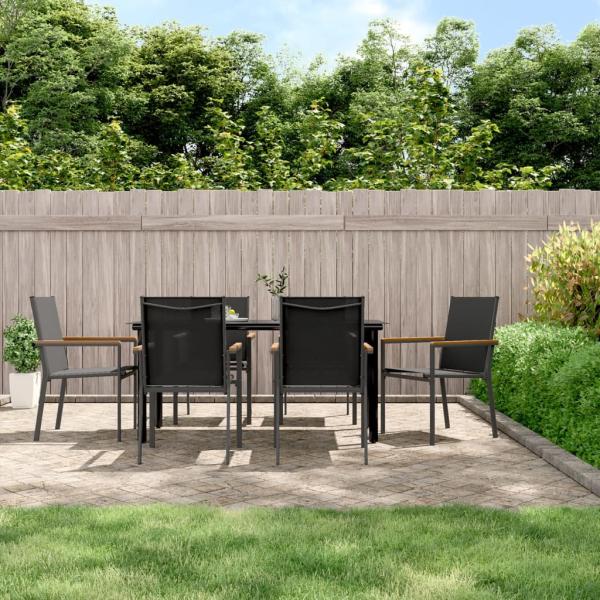 ARDEBO.de - 7-tlg. Garten-Essgruppe Schwarz Textilene und Stahl