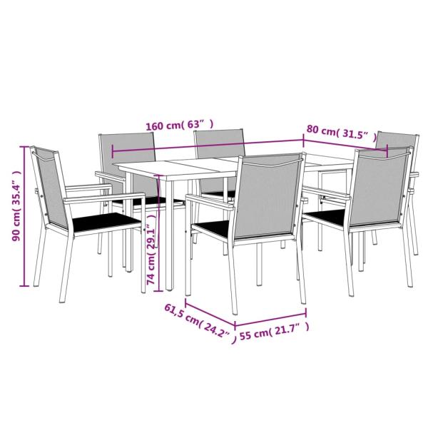 7-tlg. Garten-Essgruppe Schwarz Textilene und Stahl
