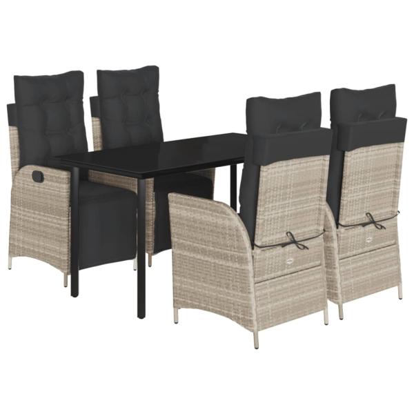 5-tlg. Garten-Essgruppe mit Kissen Hellgrau Poly Rattan