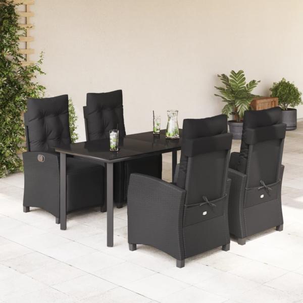 ARDEBO.de - 5-tlg. Garten-Essgruppe mit Kissen Schwarz Poly Rattan