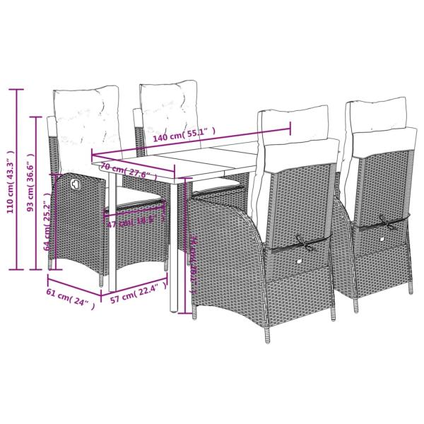 5-tlg. Garten-Essgruppe mit Kissen Hellgrau Poly Rattan