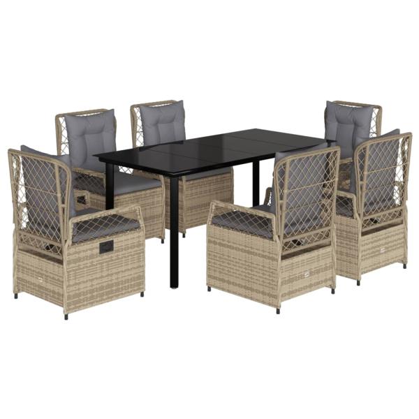 7-tlg. Garten-Essgruppe mit Kissen Beige Poly Rattan