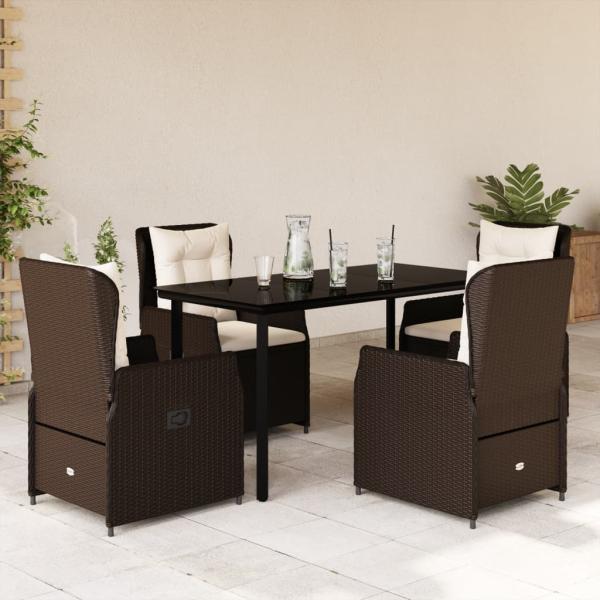 ARDEBO.de - 5-tlg. Garten-Essgruppe mit Kissen Braun Poly Rattan