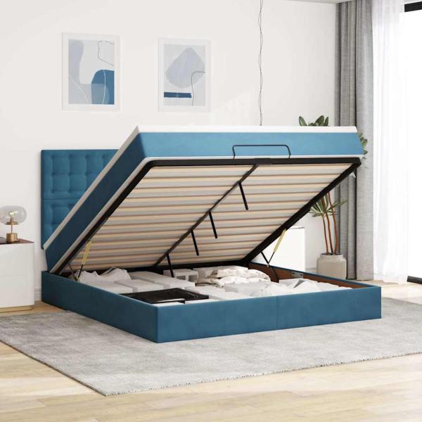 ARDEBO.de - Ottoman-Bett mit Matratzen & LEDs Dunkelblau 160x200 cm Samt