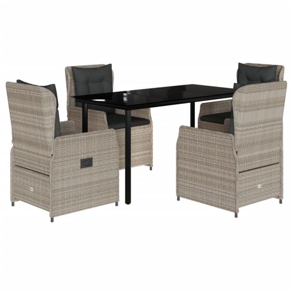 5-tlg. Garten-Essgruppe mit Kissen Hellgrau Poly Rattan