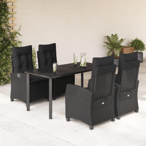 ARDEBO.de - 5-tlg. Garten-Essgruppe mit Kissen Schwarz Poly Rattan